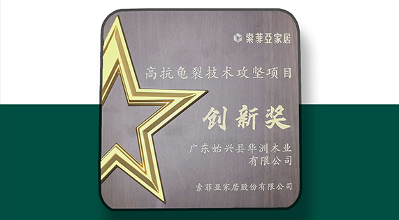 索菲亚核心供应商再添殊荣！华洲木业获&ldquo;高抗龟裂技术攻坚项目创新奖&rdquo;